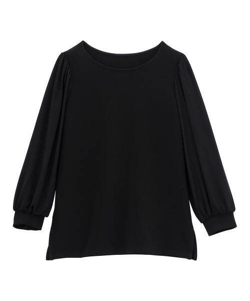 RANAN(ラナン)の「リップル素材ボリューム袖プルオーバー(Tシャツ/カットソー・レディース・ネイビー/ブラック/オフホワイト・M/L/LL)」の1枚目の写真
