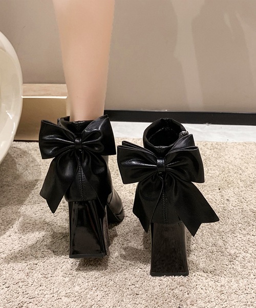 Lace Ladies（レースレディース）の「バック リボン チャンキー ショート ブーツ（ブーツ・レディース・ブラック/アイボリー/ベージュ・22.5/23/23.5/24/24.5）」の6枚目の写真