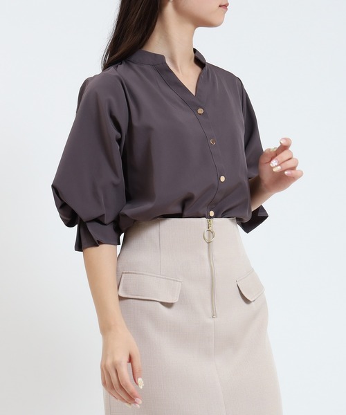 TRUDEA(トルディア)の「ボリュームスリーブスキッパーブラウス(シャツ/ブラウス・レディース・ラベンダー/ブルーグリーン/ブラウン/ホワイト・LARGE/MEDIUM)」の2枚目の写真
