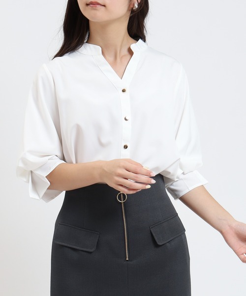 TRUDEA(トルディア)の「ボリュームスリーブスキッパーブラウス(シャツ/ブラウス・レディース・ラベンダー/ブルーグリーン/ブラウン/ホワイト・LARGE/MEDIUM)」の1枚目の写真