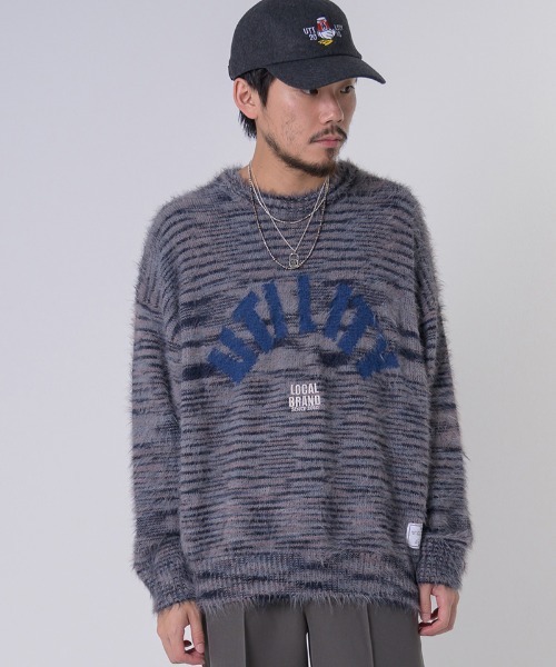 EFFECTEN(エフェクテン)の「mn3029-Arch Logo Shaggy Knit シャギーニット(ニット/セーター・メンズ・グレー系その他/ネイビー系・FREE)」の6枚目の写真