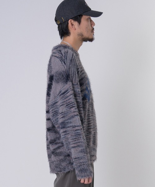 EFFECTEN(エフェクテン)の「mn3029-Arch Logo Shaggy Knit シャギーニット(ニット/セーター・メンズ・グレー系その他/ネイビー系・FREE)」の7枚目の写真