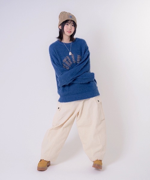 EFFECTEN(エフェクテン)の「mn3029-Arch Logo Shaggy Knit シャギーニット(ニット/セーター・メンズ・グレー系その他/ネイビー系・FREE)」の13枚目の写真