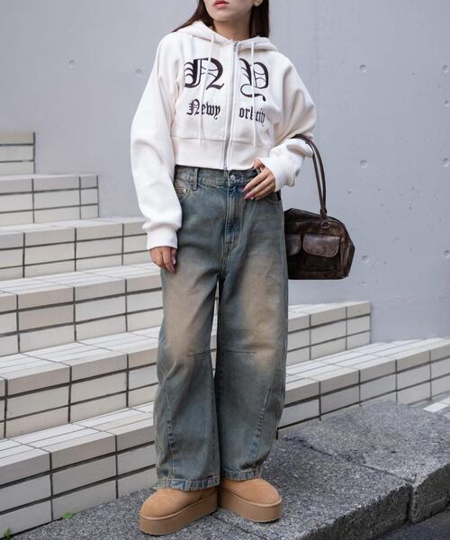 WEGO(ウィゴー)の「WEGO/グラフィック裏起毛ショートZIPパーカー(パーカー・レディース・ダークグレー/アイボリー・FREE)」の12枚目の写真