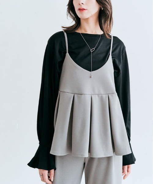 kirakiraShop（キラキラショップ）の「ストレスフリーで華やか見え。「mochiz ele」プリーツ キャミ ビスチェ（キャミソール・レディース・ブラック/グレー/モカ/ネイビー・M/L）」の15枚目の写真