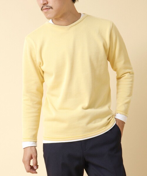 NOLLEY’S（ノーリーズ）の「《2点セット》SIX FUNCTION ボーダーVネックニット（ロンT付き）（ニット/セーター・メンズ・イエロー/ネイビー/パープル/グレイッシュブルー・S/M/L）」の4枚目の写真