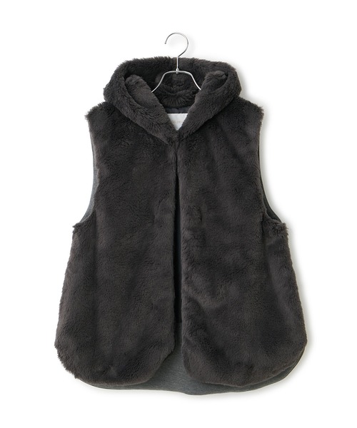 le cercle par rope フード付きキルティングファーベスト 美品 ロングミックスフェイクファーベスト（その他アウター）｜LE