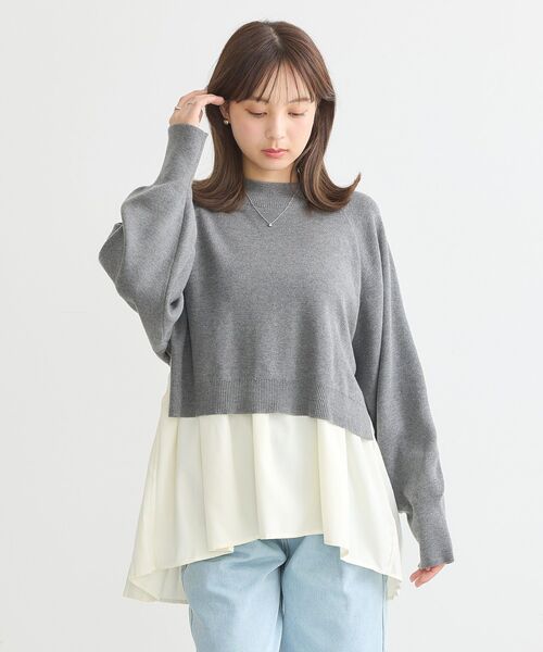 earth music&ecology(アースミュージックアンドエコロジー)の「ドッキングプリーツニット(チュニック・レディース・ブラック/杢グレー/ピンク・FREE)」の3枚目の写真