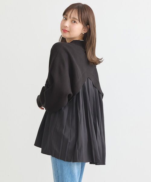 earth music&ecology(アースミュージックアンドエコロジー)の「ドッキングプリーツニット(チュニック・レディース・ブラック/杢グレー/ピンク・FREE)」の2枚目の写真