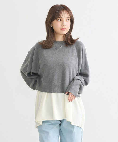 earth music&ecology(アースミュージックアンドエコロジー)の「ドッキングプリーツニット(チュニック・レディース・ブラック/杢グレー/ピンク・FREE)」の11枚目の写真