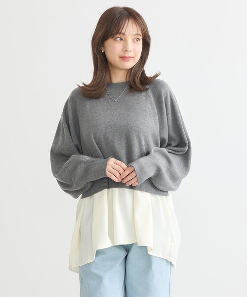 earth music&ecology(アースミュージックアンドエコロジー)の「ドッキングプリーツニット(チュニック・レディース・ブラック/杢グレー/ピンク・FREE)」の12枚目の写真