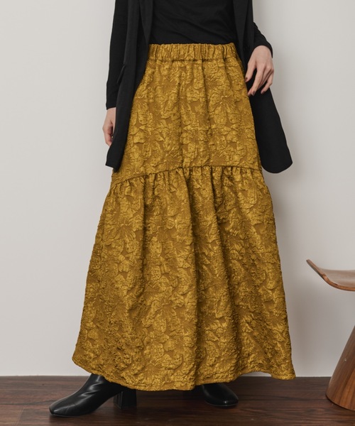 Shelly island(シェリーアイランド)の「ラウンドヘムジャガードスカート(スカート・レディース・ブラック/ブルー/マスタード・FREE)」の3枚目の写真