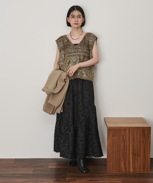 Shelly island(シェリーアイランド)の「ラウンドヘムジャガードスカート(スカート・レディース・ブラック/ブルー/マスタード・FREE)」の8枚目の写真