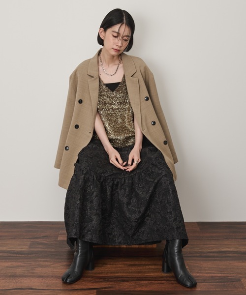 Shelly island(シェリーアイランド)の「ラウンドヘムジャガードスカート(スカート・レディース・ブラック/ブルー/マスタード・FREE)」の7枚目の写真