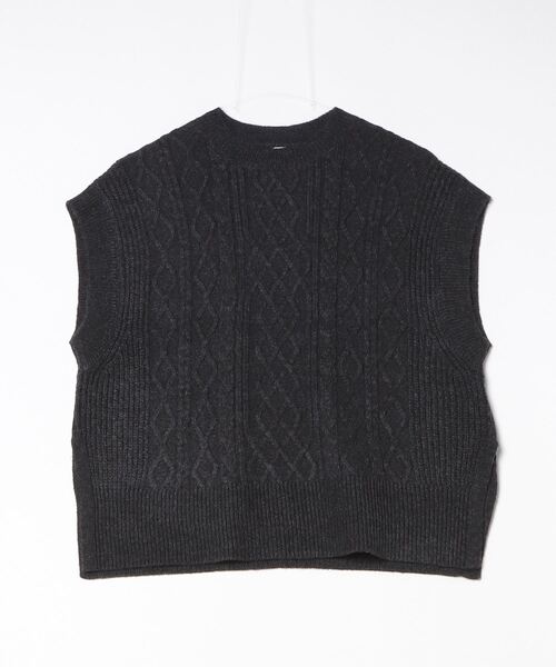 TOKYO SHIRTS（トウキョウシャツ）の「ラム混ケーブルレディースニットベスト（ベスト・レディース・グリーン/モカ/ブラック・L/M）」の2枚目の写真