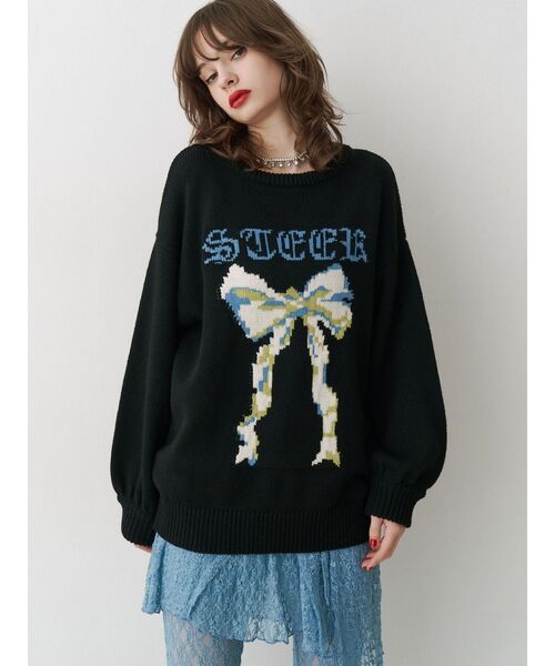 jouetie（ジュエティ）の「リボンジャガードルーズニット/赤ニット（ニット/セーター・レディース・ブラック/グレー/レッド・MEDIUM）」の17枚目の写真