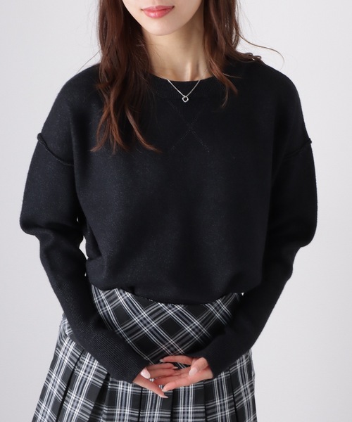 Lace Ladies(レースレディース)の「ラウンドネック ドロップショルダー 長袖 ニット プルオーバー(ニット/セーター・レディース・ブラック/グレー/アイボリー/ダークグレー・S/FREE)」の4枚目の写真