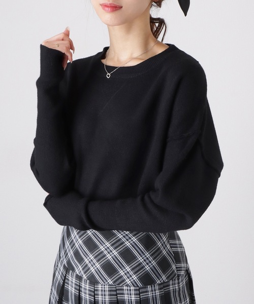 Lace Ladies(レースレディース)の「ラウンドネック ドロップショルダー 長袖 ニット プルオーバー(ニット/セーター・レディース・ブラック/グレー/アイボリー/ダークグレー・S/FREE)」の1枚目の写真