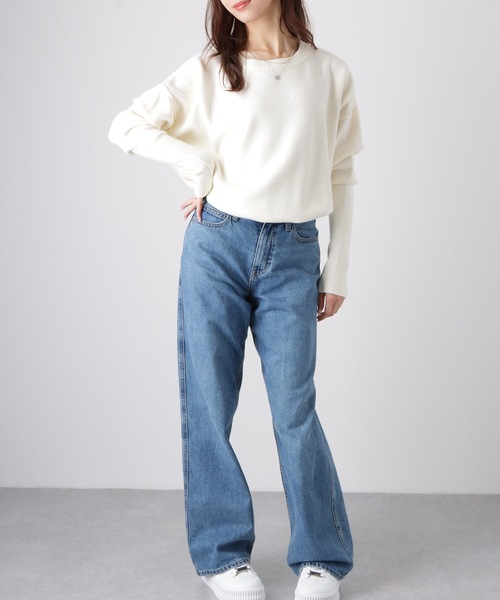 Lace Ladies(レースレディース)の「ラウンドネック ドロップショルダー 長袖 ニット プルオーバー(ニット/セーター・レディース・ブラック/グレー/アイボリー/ダークグレー・S/FREE)」の14枚目の写真