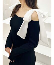 シフォン袖」に該当するワンピース（ブラック/黒色系）ファッション