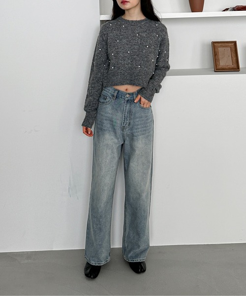 feepur（フェピュール）の「【ハンドウォッシャブル】パールクロップドニット（ニット/セーター・レディース・ブラック/オフホワイト/グレー・MEDIUM）」の4枚目の写真