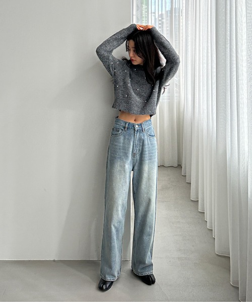 feepur（フェピュール）の「【ハンドウォッシャブル】パールクロップドニット（ニット/セーター・レディース・ブラック/オフホワイト/グレー・MEDIUM）」の5枚目の写真