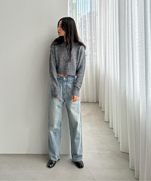 feepur（フェピュール）の「【ハンドウォッシャブル】パールクロップドニット（ニット/セーター・レディース・ブラック/オフホワイト/グレー・MEDIUM）」の7枚目の写真