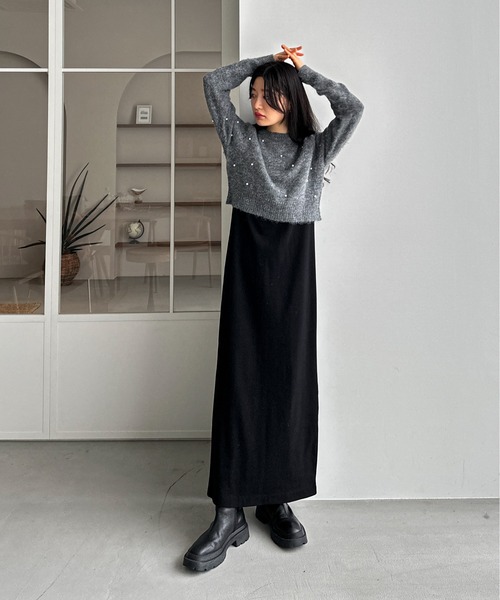 feepur（フェピュール）の「【ハンドウォッシャブル】パールクロップドニット（ニット/セーター・レディース・ブラック/オフホワイト/グレー・MEDIUM）」の8枚目の写真