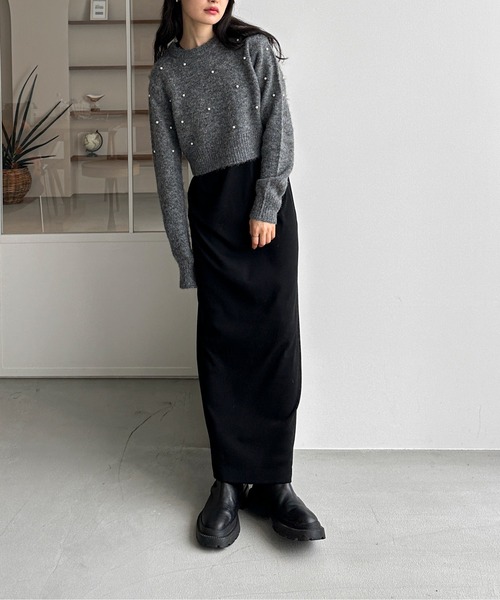 feepur（フェピュール）の「【ハンドウォッシャブル】パールクロップドニット（ニット/セーター・レディース・ブラック/オフホワイト/グレー・MEDIUM）」の9枚目の写真