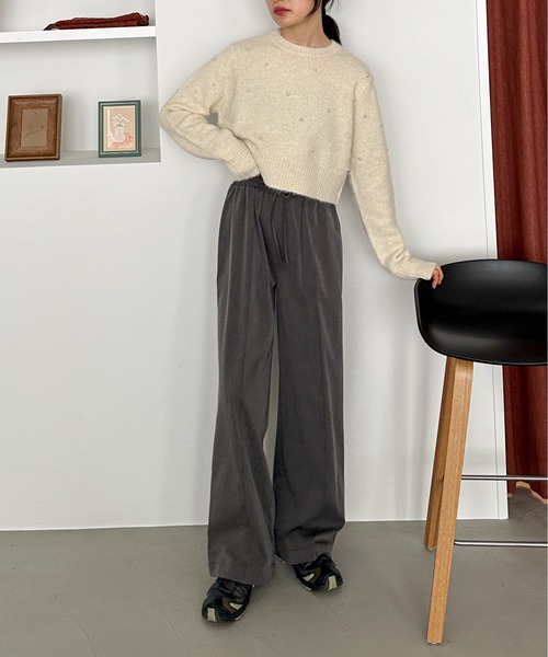 feepur（フェピュール）の「【ハンドウォッシャブル】パールクロップドニット（ニット/セーター・レディース・ブラック/オフホワイト/グレー・MEDIUM）」の13枚目の写真