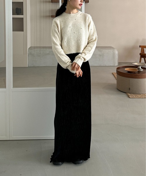 feepur（フェピュール）の「【ハンドウォッシャブル】パールクロップドニット（ニット/セーター・レディース・ブラック/オフホワイト/グレー・MEDIUM）」の17枚目の写真