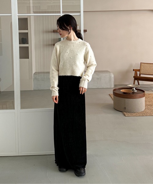 feepur（フェピュール）の「【ハンドウォッシャブル】パールクロップドニット（ニット/セーター・レディース・ブラック/オフホワイト/グレー・MEDIUM）」の18枚目の写真