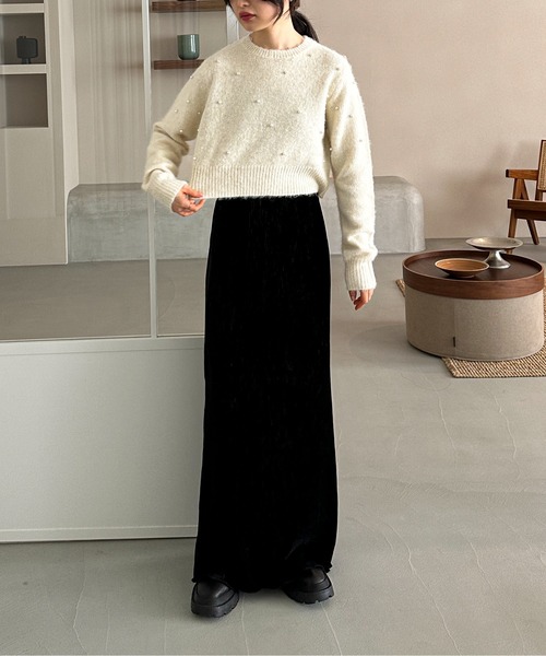 feepur（フェピュール）の「【ハンドウォッシャブル】パールクロップドニット（ニット/セーター・レディース・ブラック/オフホワイト/グレー・MEDIUM）」の19枚目の写真