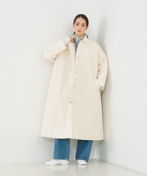 Yarmo（ヤーモ）の「【yarmo/ヤーモ】Quilting Lab Coat キルティングラボコート（ステンカラーコート・レディース・オフホワイト/ブラック・フリー）」の3枚目の写真