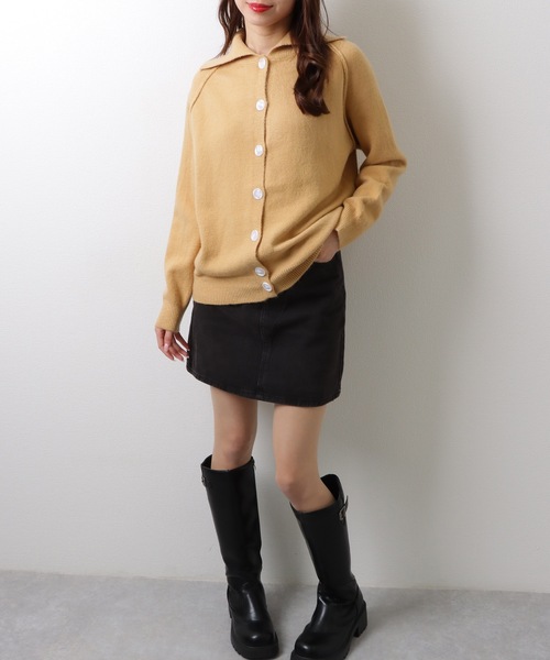オーバーサイズ ラグランスリーブ フロントボタン 襟付き ニット