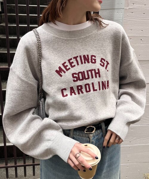 CIAOPANIC TYPY（チャオパニックティピー）の「カレッジロゴジャガードニット（ニット/セーター・レディース・ネイビー/ベージュ/グレー/オフホワイト/バーガンディー・ONE SIZE）」の6枚目の写真