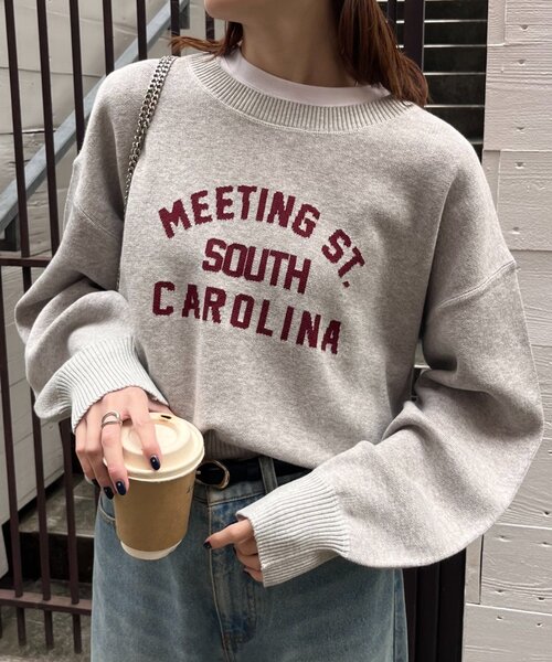 CIAOPANIC TYPY（チャオパニックティピー）の「カレッジロゴジャガードニット（ニット/セーター・レディース・ネイビー/ベージュ/グレー/オフホワイト/バーガンディー・ONE SIZE）」の8枚目の写真