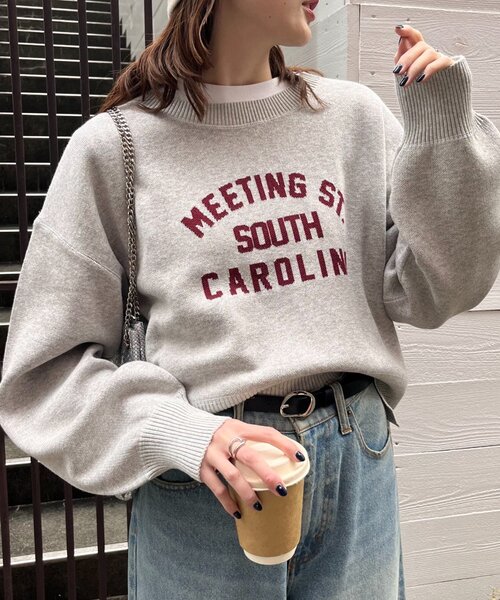 CIAOPANIC TYPY（チャオパニックティピー）の「カレッジロゴジャガードニット（ニット/セーター・レディース・ネイビー/ベージュ/グレー/オフホワイト/バーガンディー・ONE SIZE）」の9枚目の写真