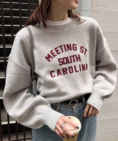 CIAOPANIC TYPY（チャオパニックティピー）の「カレッジロゴジャガードニット（ニット/セーター・レディース・ネイビー/ベージュ/グレー/オフホワイト/バーガンディー・ONE SIZE）」の10枚目の写真