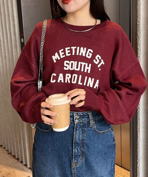 CIAOPANIC TYPY（チャオパニックティピー）の「カレッジロゴジャガードニット（ニット/セーター・レディース・ネイビー/ベージュ/グレー/オフホワイト/バーガンディー・ONE SIZE）」の15枚目の写真