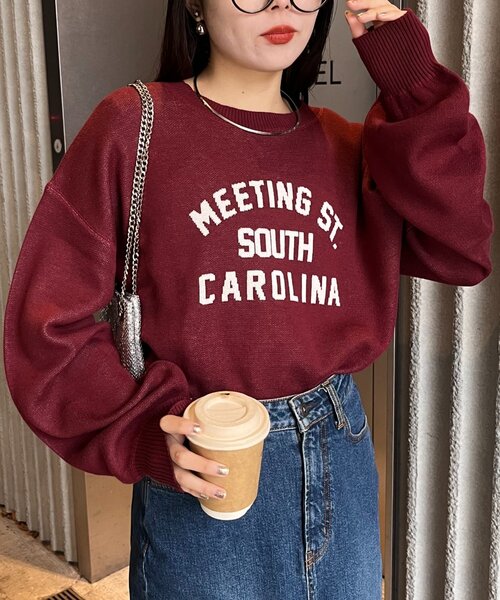 CIAOPANIC TYPY（チャオパニックティピー）の「カレッジロゴジャガードニット（ニット/セーター・レディース・ネイビー/ベージュ/グレー/オフホワイト/バーガンディー・ONE SIZE）」の16枚目の写真