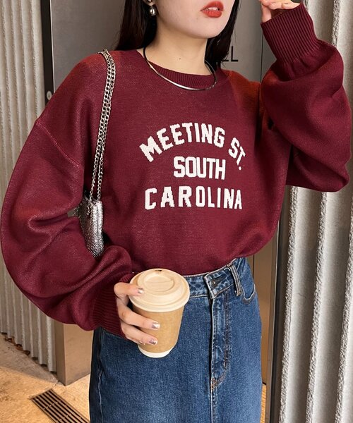 CIAOPANIC TYPY（チャオパニックティピー）の「カレッジロゴジャガードニット（ニット/セーター・レディース・ネイビー/ベージュ/グレー/オフホワイト/バーガンディー・ONE SIZE）」の17枚目の写真