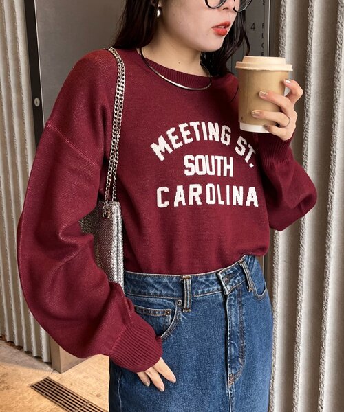 CIAOPANIC TYPY（チャオパニックティピー）の「カレッジロゴジャガードニット（ニット/セーター・レディース・ネイビー/ベージュ/グレー/オフホワイト/バーガンディー・ONE SIZE）」の18枚目の写真