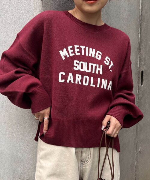 CIAOPANIC TYPY（チャオパニックティピー）の「カレッジロゴジャガードニット（ニット/セーター・レディース・ネイビー/ベージュ/グレー/オフホワイト/バーガンディー・ONE SIZE）」の21枚目の写真