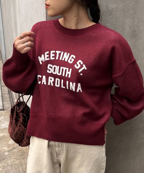 CIAOPANIC TYPY（チャオパニックティピー）の「カレッジロゴジャガードニット（ニット/セーター・レディース・ネイビー/ベージュ/グレー/オフホワイト/バーガンディー・ONE SIZE）」の22枚目の写真