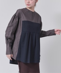 TEVALT | 【ZOZO限定商品】フロント異素材　ギャザースリーブチュニック(シャツ/ブラウス)