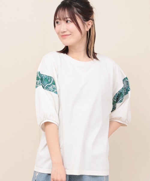 チチカカ(チチカカ)の「コンビラインパフトップス(Tシャツ/カットソー・レディース・ブラック/イエロー/オフホワイト・FREE)」の2枚目の写真