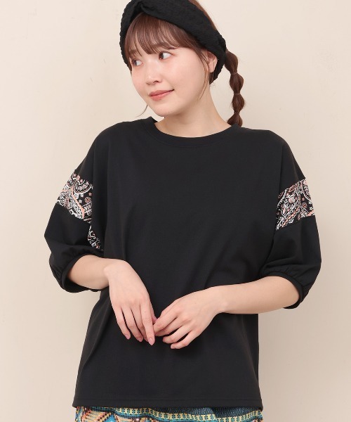 チチカカ(チチカカ)の「コンビラインパフトップス(Tシャツ/カットソー・レディース・ブラック/イエロー/オフホワイト・FREE)」の3枚目の写真
