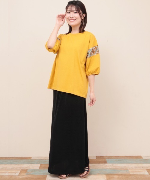チチカカ(チチカカ)の「コンビラインパフトップス(Tシャツ/カットソー・レディース・ブラック/イエロー/オフホワイト・FREE)」の6枚目の写真