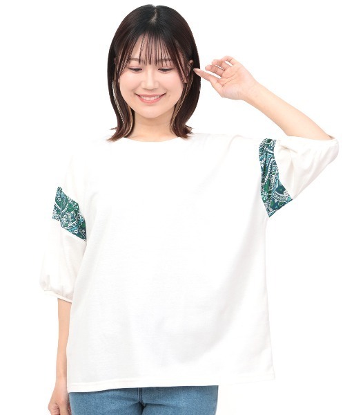 チチカカ(チチカカ)の「コンビラインパフトップス(Tシャツ/カットソー・レディース・ブラック/イエロー/オフホワイト・FREE)」の7枚目の写真